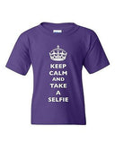 Keep Calm And Take A Selfie Crown King Camera Funny DT Youth Kids T-Shirt Tee