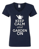 V-Neck Ladies Keep Calm And Garden On Gardening Flower Plants Funny T-Shirt Tee