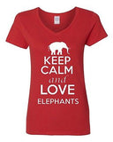 V-Neck Ladies Keep Calm And Love Elephants Jungle Animal Lover T-Shirt Tee