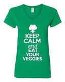 V-Neck Ladies Keep Calm And Eat Your Veggies Vegetables Green Funny T-Shirt Tee