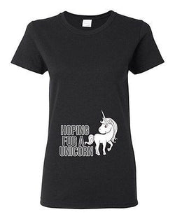 Ladies Hoping For A Unicorn Horse Magical Rainbow Horn Baby Funny DT T-Shirt Tee