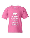 Keep Calm And Love Hippos Animals Novelty Statement Youth Kids T-Shirt Tee