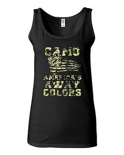 Junior Camo America's Away Colors USA Patriotic Country Sleeveless DT Tank Tops