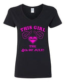 V-Neck Ladies This Girl Loves The 4th Of July Independence Freedom T-Shirt Tee