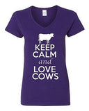 V-Neck Ladies Keep Calm And Love Cows Milk Farm Animal Lover T-Shirt Tee