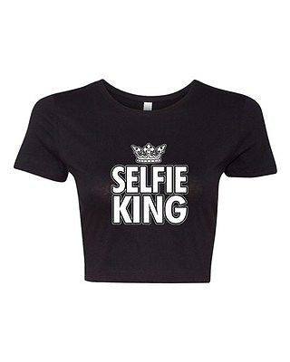 Crop Top Ladies Selfie King Photo Crown Pic Camera Funny Humor DT T-Shirt Tee