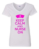 V-Neck Ladies Keep Calm And Nurse On Nursing Hospital Medical Funny T-Shirt Tee