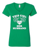 V-Neck Ladies This Girl Loves Her Husband Wife Funny Humor T-Shirt Tee