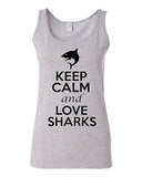 Junior Keep Calm And Love Sharks Fish Ocean Sea Novelty Statement Tank Top