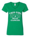 V-Neck Ladies This Girl Beat Cancer Motivate Fight Survivor T-Shirt Tee