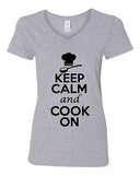 V-Neck Ladies Keep Calm And Cook On Chef Cooking Food Buffet Funny T-Shirt Tee