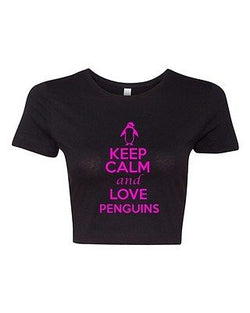 Crop Top Ladies Keep Calm And Love Penguins Snow Bird Funny Humor T-Shirt Tee