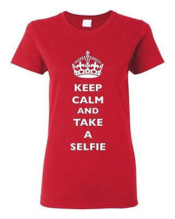 Ladies Keep Calm And Take A Selfie Crown King Camera Pics Funny DT T-Shirt Tee