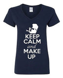 V-Neck Ladies Keep Calm And Make Up On Beauty Pretty Fashion Funny T-Shirt Tee