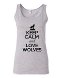 Junior Keep Calm And Love Wolves Timberwolf Animal Lover Sleeveless Tank Tops