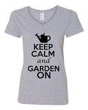 V-Neck Ladies Keep Calm And Garden On Gardening Flower Plants Funny T-Shirt Tee