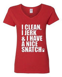 V-Neck Ladies I Clean I Jerk & I Have a Nice Snatch Kettlebell Gym T-Shirt Tee