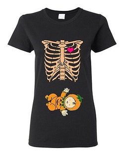 Ladies Skeleton Baby Pumpkin Lantern Horror Heart Halloween Funny DT T-Shirt Tee