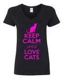 V-Neck Ladies Keep Calm And Love Cats Kitten Pet Lover Animals Funny T-Shirt Tee