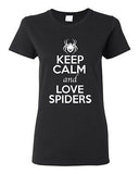 Ladies Keep Calm And Love Spiders Arachnids Animal Lover Funny T-Shirt Tee