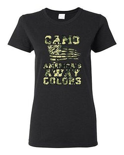 Ladies Camo America's Away Colors USA Patriotic Nation Country DT T-Shirt Tee