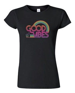 Junior Good Vibes 70's Thumbs Up Rainbow BeanePod Artworks Funny DT T-Shirt Tee