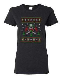 Ladies Firefighter Hero Ugly Christmas Sweater Fire Firemen Funny DT T-Shirt Tee