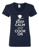 V-Neck Ladies Keep Calm And Cook On Chef Cooking Food Buffet Funny T-Shirt Tee