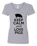 V-Neck Ladies Keep Calm And Love Pigs Pork Food Animal Lover Funny T-Shirt Tee