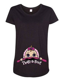 Baby Girl Peek A Boo Cute Pregnant Babies Expecting Mom Maternity DT T-Shirt Tee