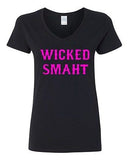 V-Neck Ladies Wicked Smaht Genius Smart Nerd Boston Parody Funny T-Shirt Tee