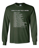 Long Sleeve Adult T-Shirt How To Use The F Word F*ck It Screw It Funny Humor DT