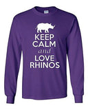 Long Sleeve Adult T-Shirt Keep Calm And Love Rhinos Rhinoceros Animals Lover
