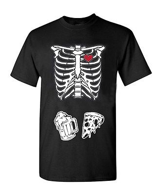 Adult Black Mens Skeleton Maternity Pizza & Beer Funny Humor Costume T-Shirt Tee