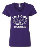 V-Neck Ladies This Girl Beat Cancer Motivate Fight Survivor T-Shirt Tee