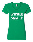 V-Neck Ladies Wicked Smaht Genius Smart Nerd Boston Parody Funny T-Shirt Tee