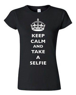 Junior Keep Calm And Take A Selfie Crown Queen Camera Photo Funny DT T-Shirt Tee