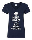 V-Neck Ladies Keep Calm And Eat Your Veggies Vegetables Green Funny T-Shirt Tee