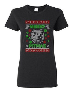 Ladies Merry Pitmas Dog Pitbull Dog Animals Ugly Christmas Funny DT T-Shirt Tee