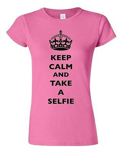 Junior Keep Calm And Take A Selfie Crown Queen Photo Camera Funny DT T-Shirt Tee