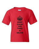 Keep Calm And Take A Selfie Crown King Camera Funny DT Youth Kids T-Shirt Tee