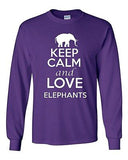 Long Sleeve Adult T-Shirt Keep Calm and Love Elephants Tusk Mammoth Animal Lover