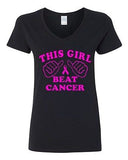 V-Neck Ladies This Girl Beat Cancer Motivate Fight Survivor T-Shirt Tee