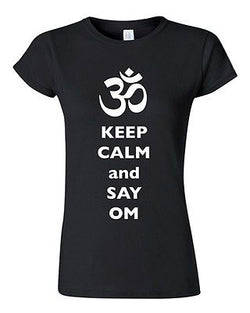 Junior Keep Calm And Say Om Yoga Hindu Sanskrit Symbol Religion DT T-Shirt Tee