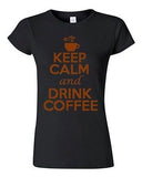 Junior Keep Calm and Drink Coffee Novelty Caffeine Humor Graphic T-Shirt Tee