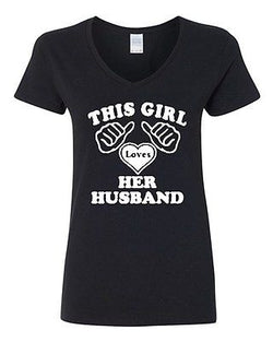 V-Neck Ladies This Girl Loves Her Husband Wife Funny Humor T-Shirt Tee