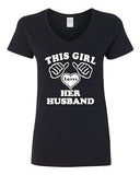 V-Neck Ladies This Girl Loves Her Husband Wife Funny Humor T-Shirt Tee