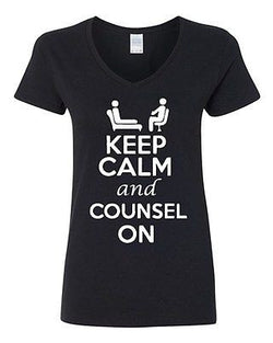 V-Neck Ladies Keep Calm And Counsel On Advice Psychiatrist Funny T-Shirt Tee