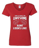 V-Neck Ladies This Is What An Awesome Aunt Looks Like Auntie Funny T-Shirt Tee