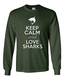 Long Sleeve Adult T-Shirt Keep Calm and Love Sharks Great White Shark Fish Ocean